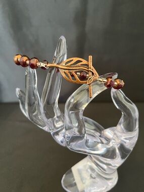 Leaf Toggle Bracelet with Faceted Garnet Beads